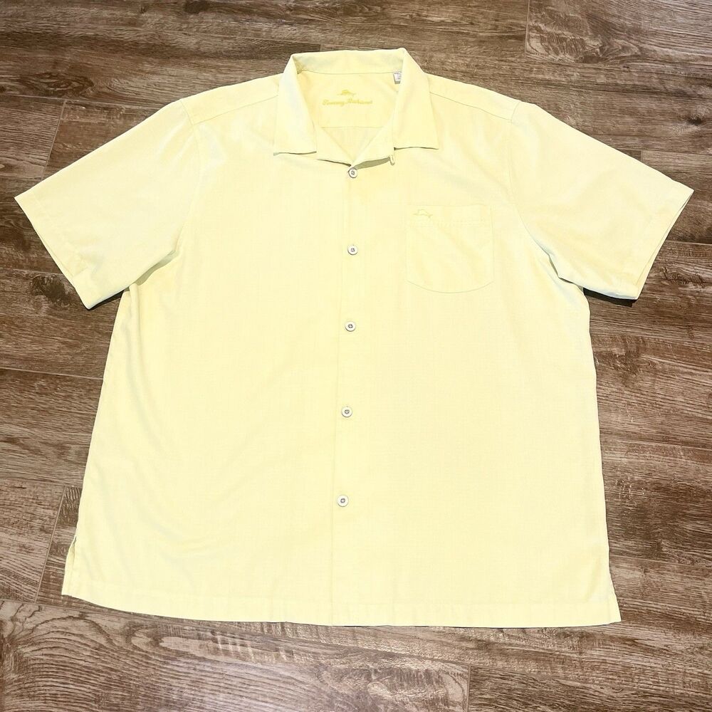 Tommy Bahama Shirt Mens 2XL Yellow Hawaiian Camp Silk Blend Floral IslandZone